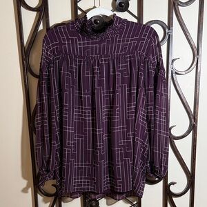 Calvin Klein Collection Dark Purple Blouse with Geometric Design